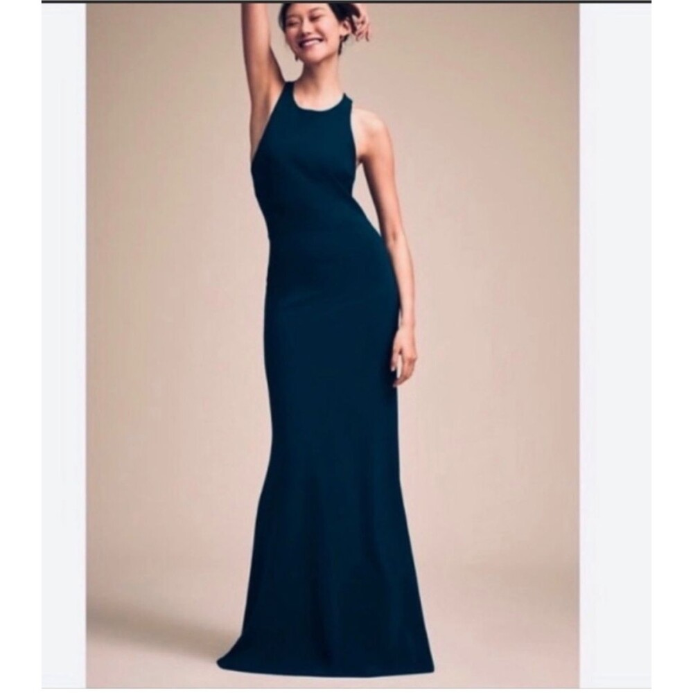BHLDN Klara Maxi Dress Women's 4 Navy Criss Cross Back Sleeveless High Neck